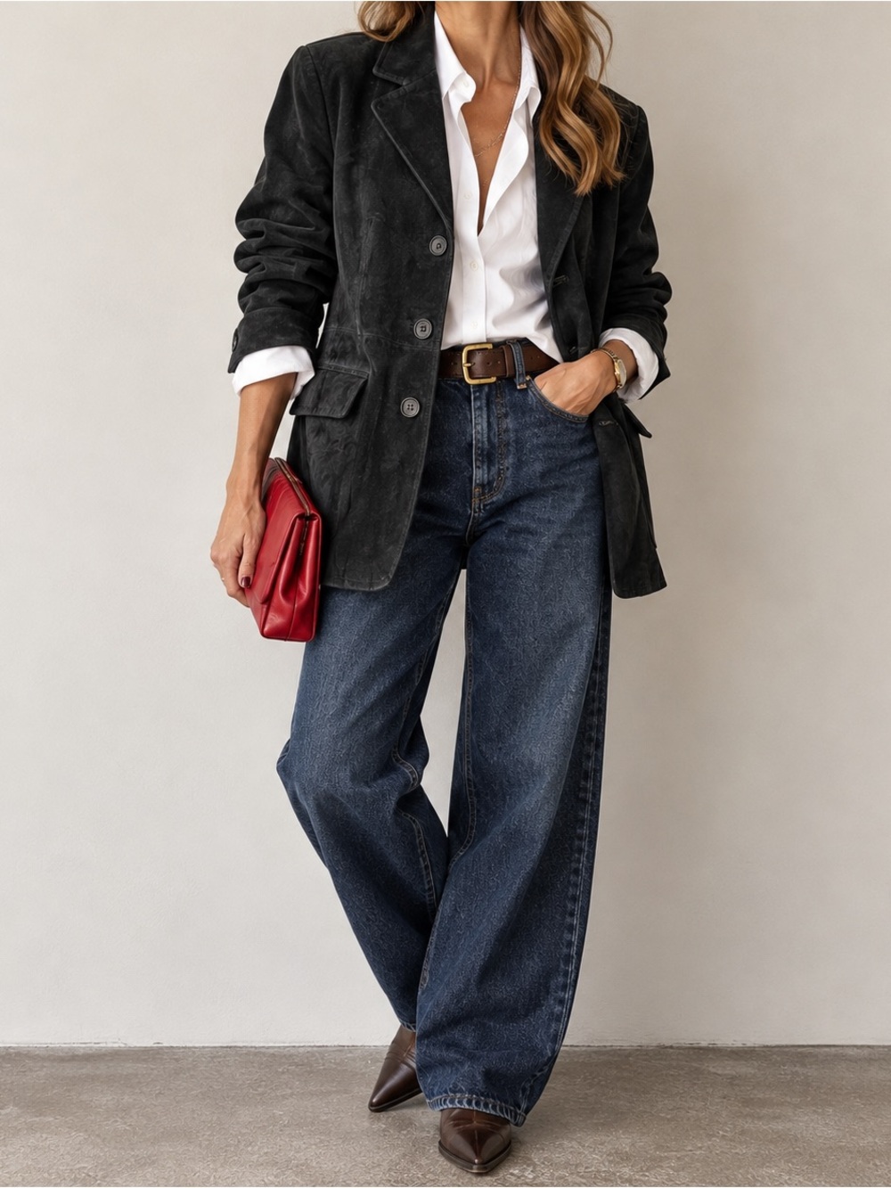 Black Suede Leather Blazer Oversized Western Equestrian Jacket